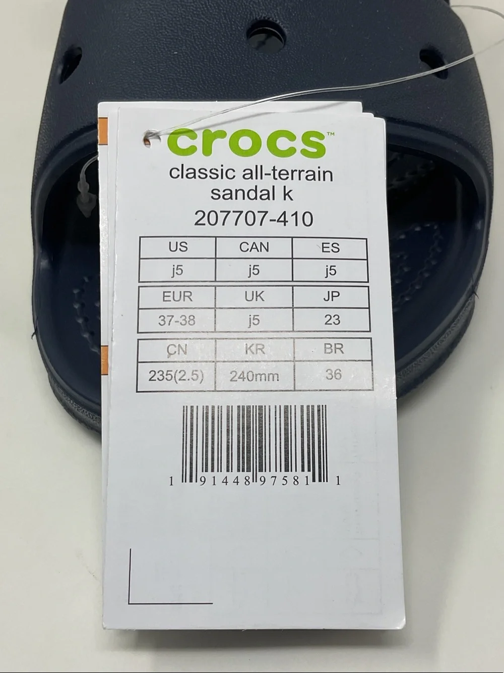 CROCS Kids Navy Blue Sandal with Yellow Heel Strap Size 5